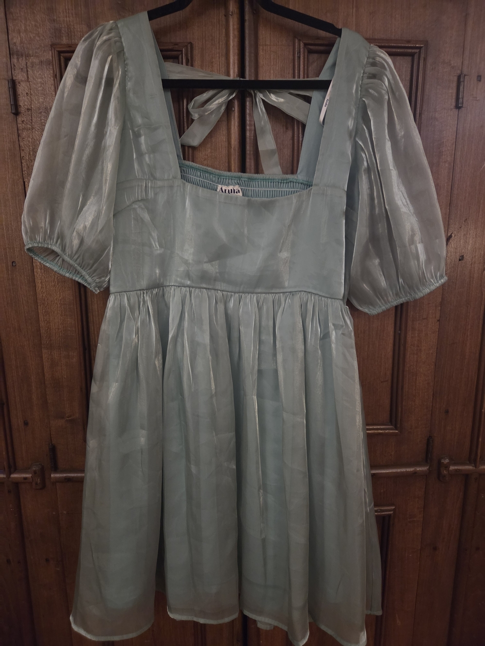 ARULA Sage Green Puff-Sleeve Mini Dress